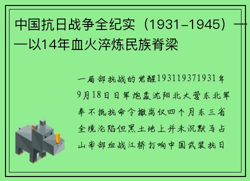中国抗日战争全纪实（1931-1945）——以14年血火淬炼民族脊梁