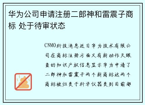 华为公司申请注册二郎神和雷震子商标 处于待审状态