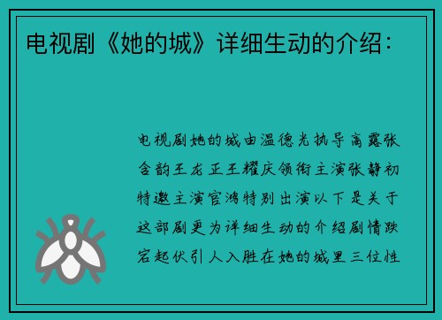 电视剧《她的城》详细生动的介绍：