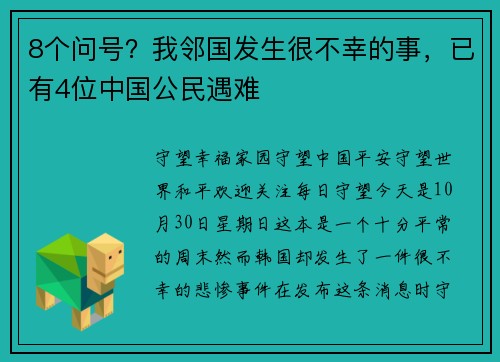8个问号？我邻国发生很不幸的事，已有4位中国公民遇难