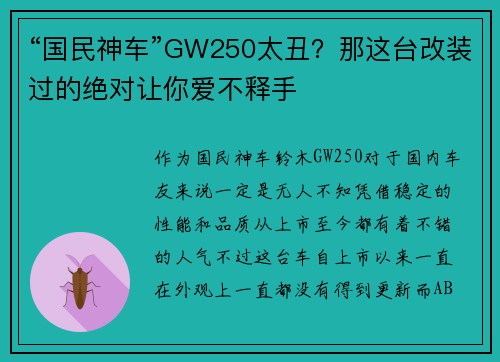 “国民神车”GW250太丑？那这台改装过的绝对让你爱不释手