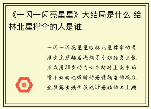 《一闪一闪亮星星》大结局是什么 给林北星撑伞的人是谁