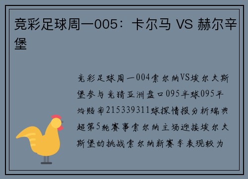 竞彩足球周一005：卡尔马 VS 赫尔辛堡